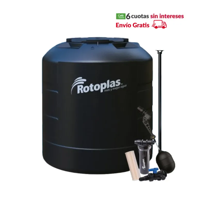 Tanque Plus 1100L Negro Rotoplas + Accesorios
