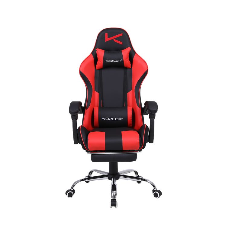 Silla Gamer Roja Masajeador Lumbar Reposapiés y Base Metálica RIK-101RE