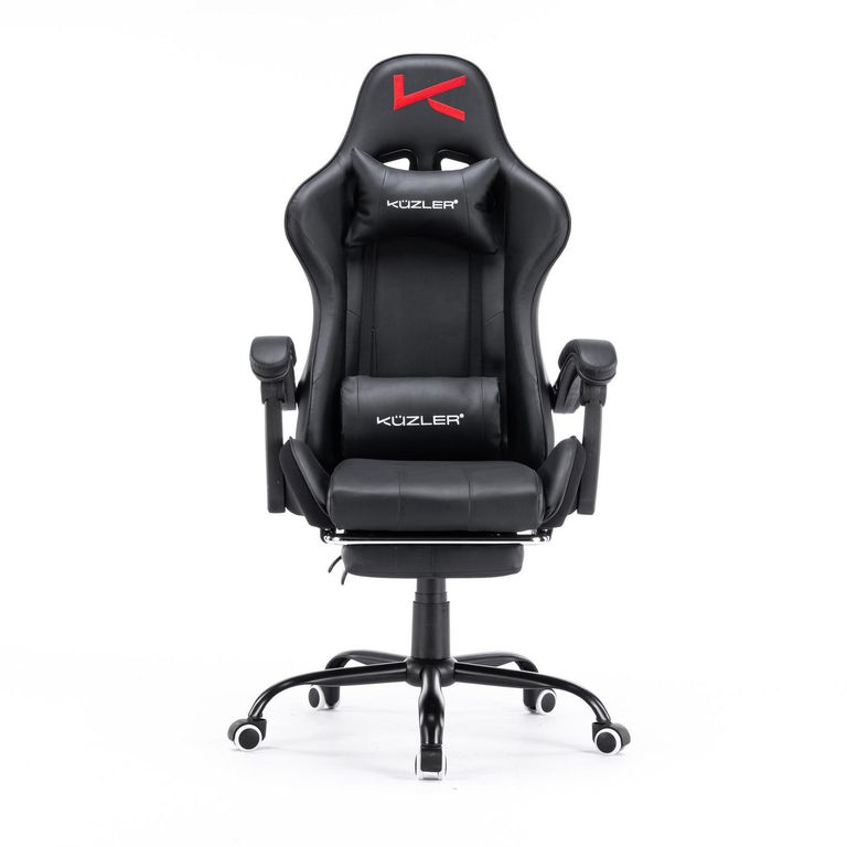 Silla Gamer Negra Masajeador Lumbar Reposapiés y Base Metalica RIK-101N