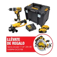 DEWALT - Kit Taladro Percutor ½? DCD796 + Esmeril Angular 4 1/2" DCG412 20V DCK209P2T-B2 + Regalo: Sierra Circular 7 1/4" 20V XR 5500PM Baretool DCS570B