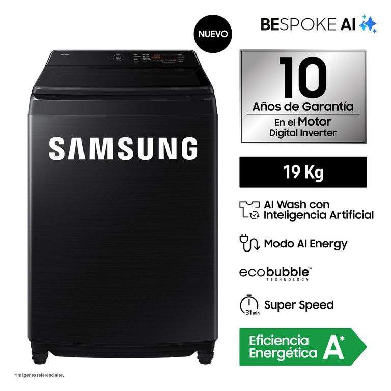 Lavadora Samsung 19KG con IA WA80F19S8BPE