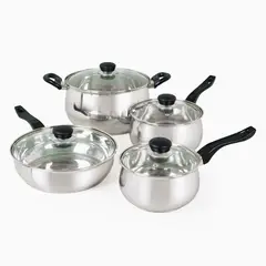 OSTER - Juego de Ollas 8 Piezas Acero Inoxidable Rametto Plateado.