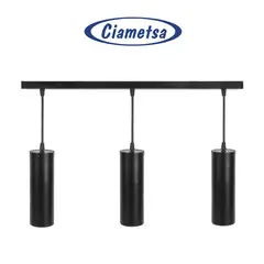 CIAMETSA - Lámpara Colgante Tubo 3 Luces E27 Negra