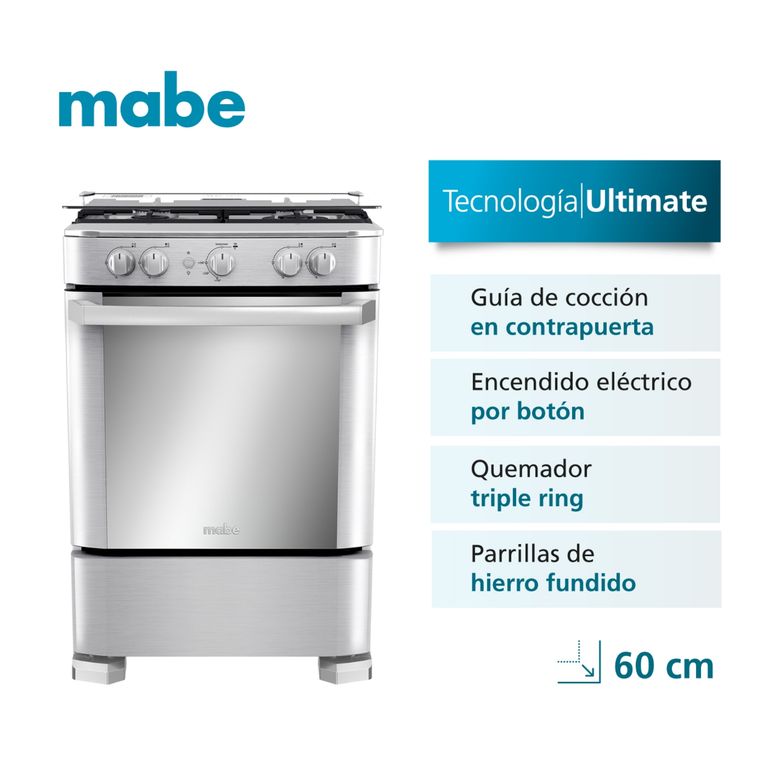 Cocina de Pie a Gas 4 Hornillas Mabe CMP6040FX1 Inox