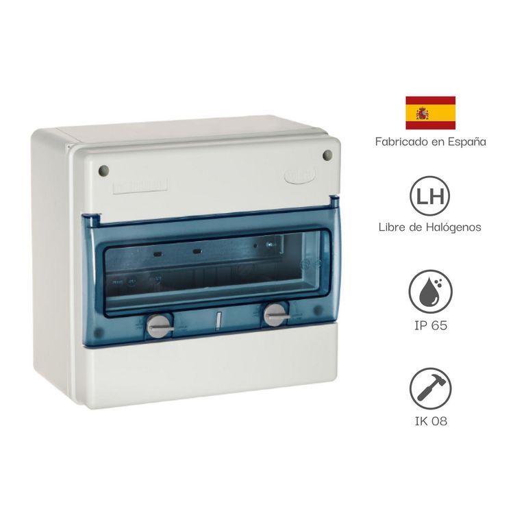 Tablero Distribución Adosa. Hermetico Libre Halog. 12 P C/Borne Ip65 Ik08 270X250X160Mm