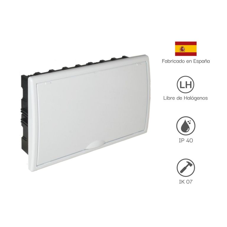 Tablero Riel Din Empotra. Libre Halog. 18 Polos Puerta Blanca A/V Ip40 Ik07 (8685Flj)