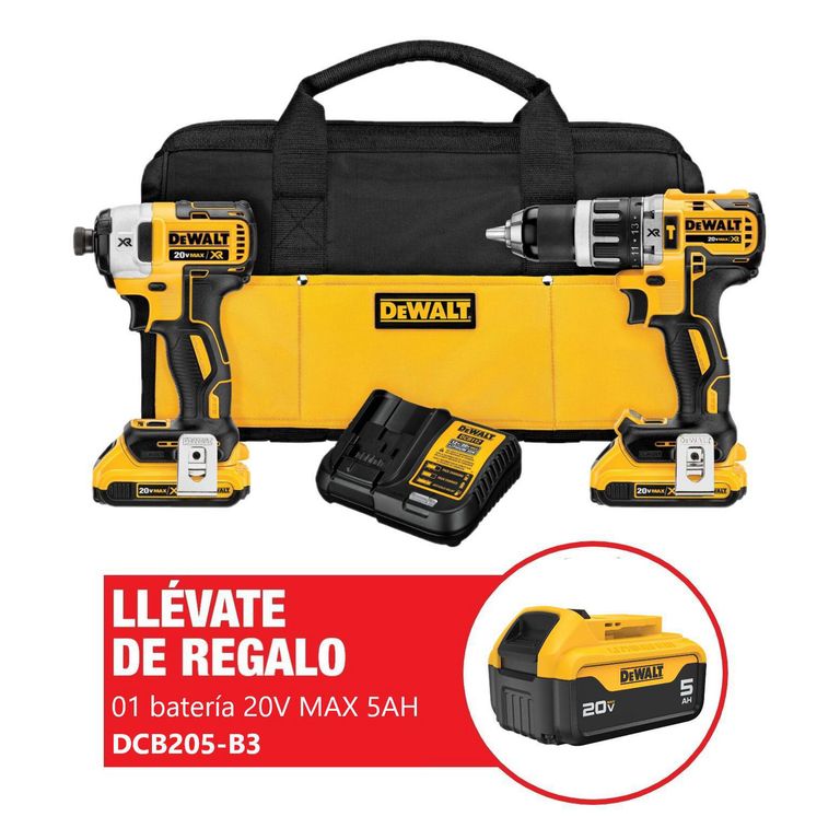 Taladro Percutor 20V + Atornillado 20v + 2 Baterías 2.0Ah + 1 Batería 5.0Ah + Cargador + Maleta