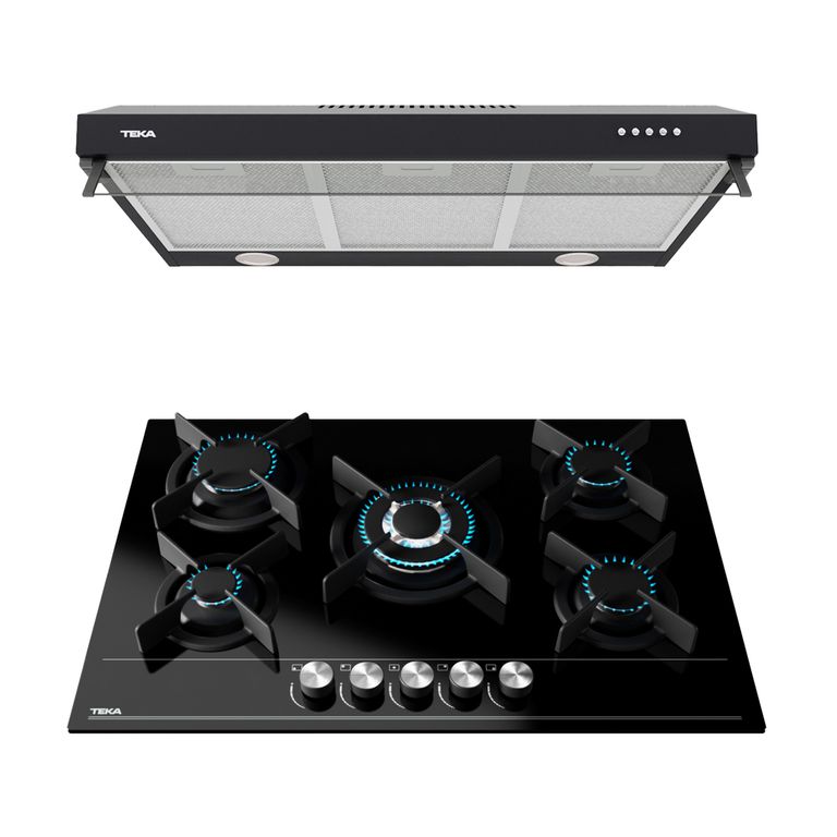 Combo Encimera Empotrable + Campana Extractora 75cm Duetto Teka Negro