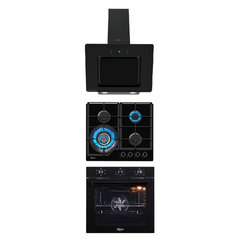 Tricombo Encimera Empotrable Vulcano + Campana Extractora Aria + Horno Empotrable Essen Klimatic