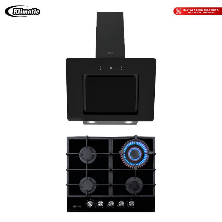 Combo Cocina Empotrable 4 Hornillas Aosta + Campana Extractora Aria Klimatic