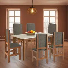 2020 HOME - Juego de Comedor 6 Sillas Canela Off White 160x90x78cm