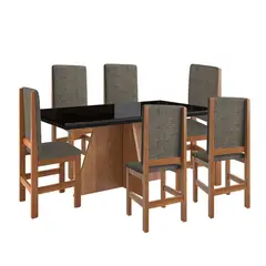 2020 HOME - Juego de Comedor 6 Sillas Canela Negro 90x160x78cm