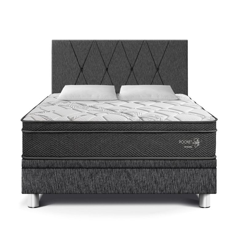 Dormitorio Boxet Pocket Star Queen Charcoal + 2 Almohadas + 1 Protector