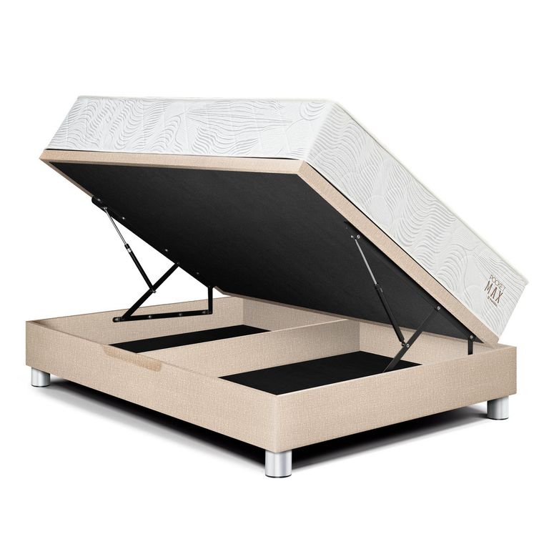 Cama Boxet Pocket Max 1.5 plz Champagne + 1 Almohada + 1 Protector