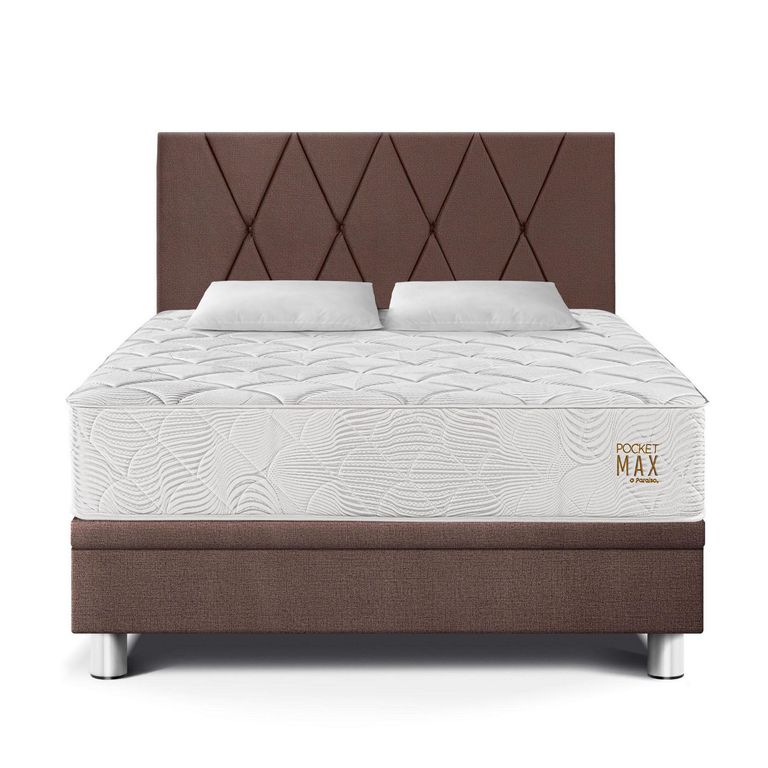 Dormitorio Boxet Pocket Max Queen Chocolate + 2 Almohadas + 1 Protector