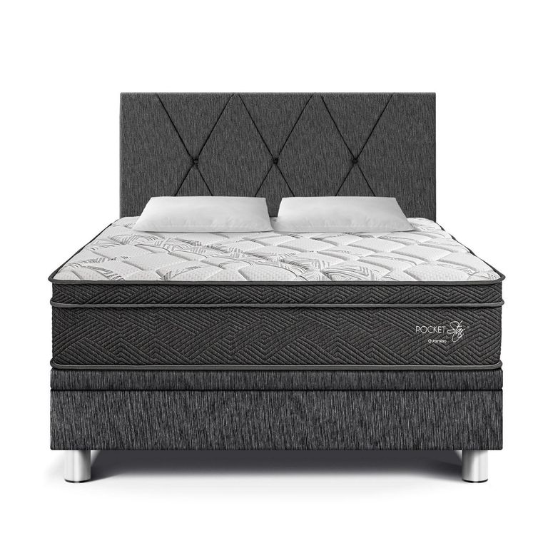 Dormitorio Boxet Pocket Star 2 plz Charcoal + 2 Almohadas + 1 Protector