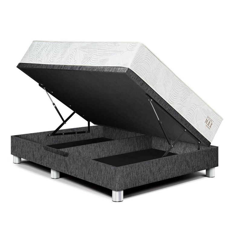 Cama Boxet Pocket Max Queen Charcoal + 2 Almohadas + 1 Protector