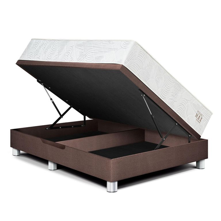 Cama Boxet Pocket Max Queen Chocolate + 2 Almohadas + 1 Protector