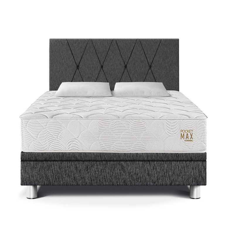 Dormitorio Boxet Pocket Max Queen Charcoal + 2 Almohadas + 1 Protector