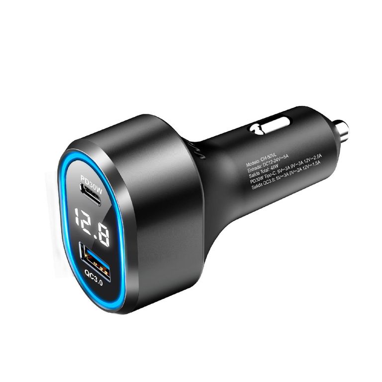Cargador USB Rápido PD30W + QC3.0 con Voltímetro