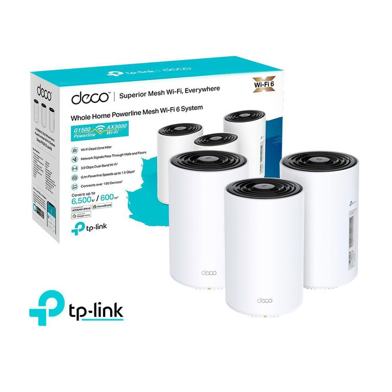 Deco PX50 3 Pack Mesh Sistema Wi-Fi 6 AX3000 + PLC AI G1500 Doble Banda