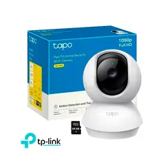 TP LINK - Cámara de Seguridad Wi-Fi Tapo C200C 2MP FHD con Audio Bidireccional, 360° + SD 64GB