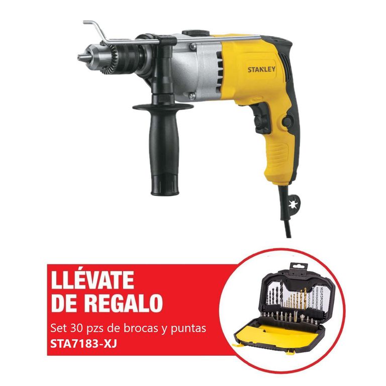 Taladro Percutor 1/2" 800W + Set de 30 Piezas de Brocas y Pu