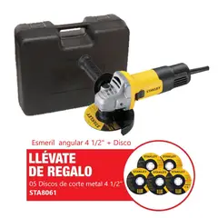 STANLEY - Esmeril Angular 4 1/2 710W + 05 Discos de Corte para Metal 4 1/2 + Maleta Plástica