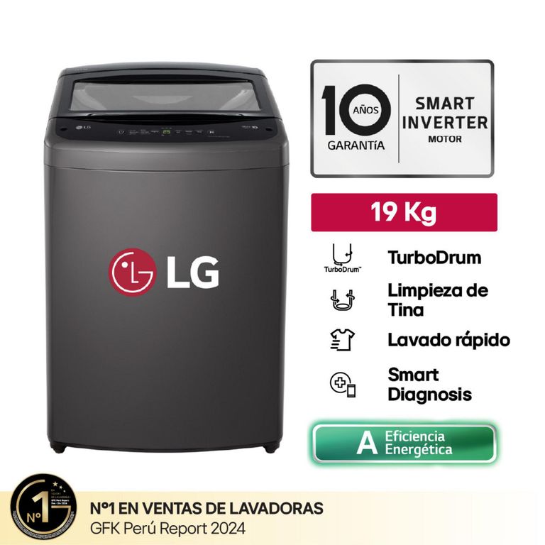 Lavadora WT19BVTB 19KG Turbodrum Carga Superior Negro Claro LG