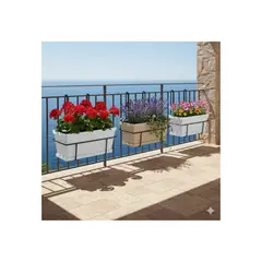 REYPLAST - Maceta Rectangular Piedra con Plato 56x19cm.