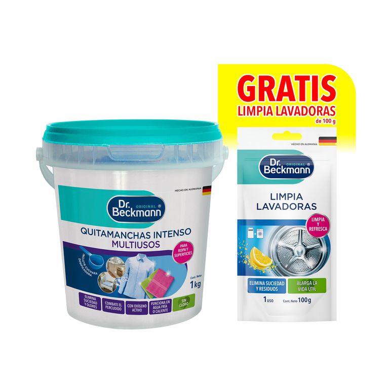 Quitamanchas Multiusos 1 Kg. + Limpia Lavadoras en Polvo 100gr Dr Beckmann
