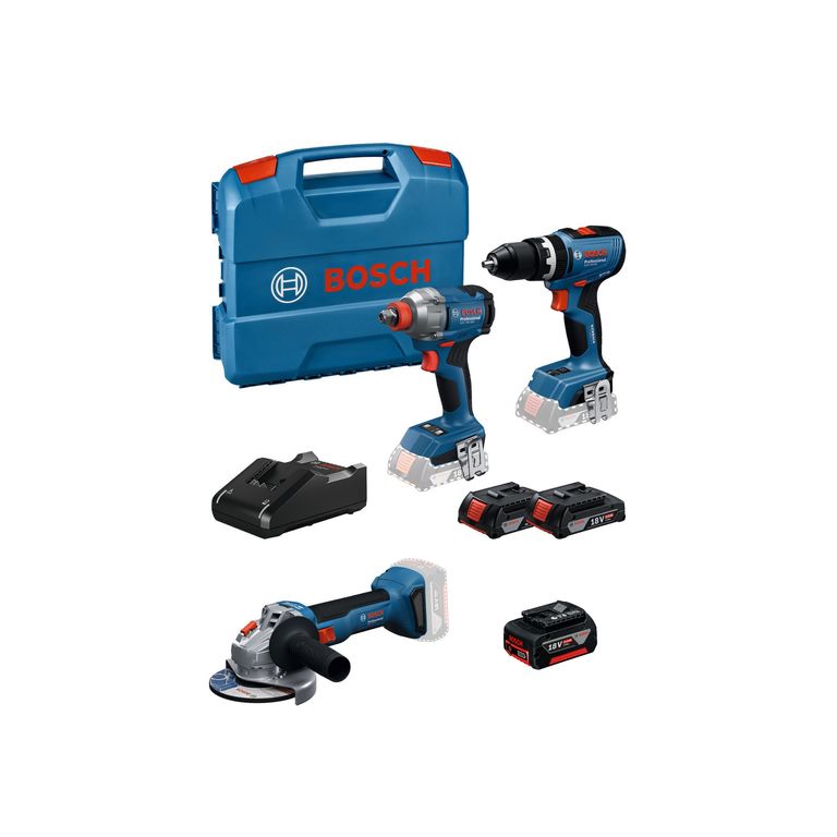 Taladro Percutor Profesional + Batería de iones de litio 18V + Amoladora Angular Inalambrica 5" 18V Sin Batería