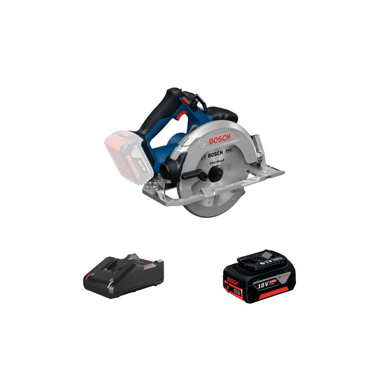 Sierra Circular GKS 18V?68?2 + Batería de Iones de Litio Bosch 18V GBA 18V 4.0Ah + Cargador GAL 18V-40 de Bosch 18V