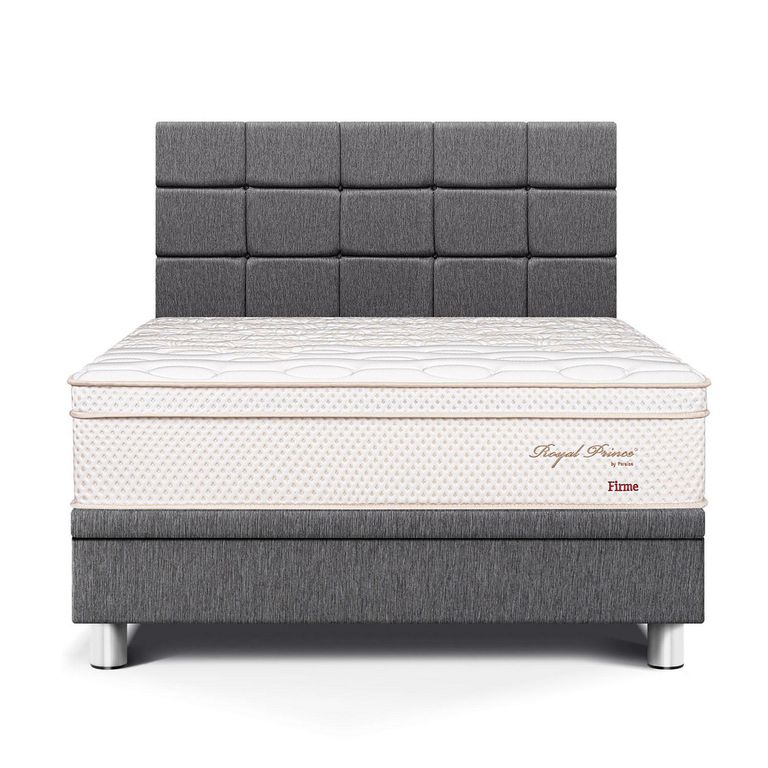 Dormitorio Boxet Blocks Royal Prince Firme Queen Gris + 2 Almohadas Viscoelásticas
