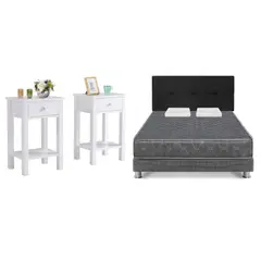 undefined - Combo Dormitorio Acqua 2 Plazas + Set x2 Veladores Blancos