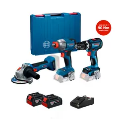 BOSCH - Taladro Percutor GSB18V-90 + GWS18V-8 + Llave
