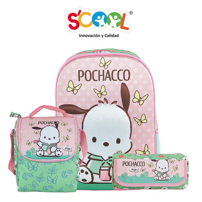 Mochila Set 3 Piezas Oficio 2 Bolsillos Pochacco Multicolor