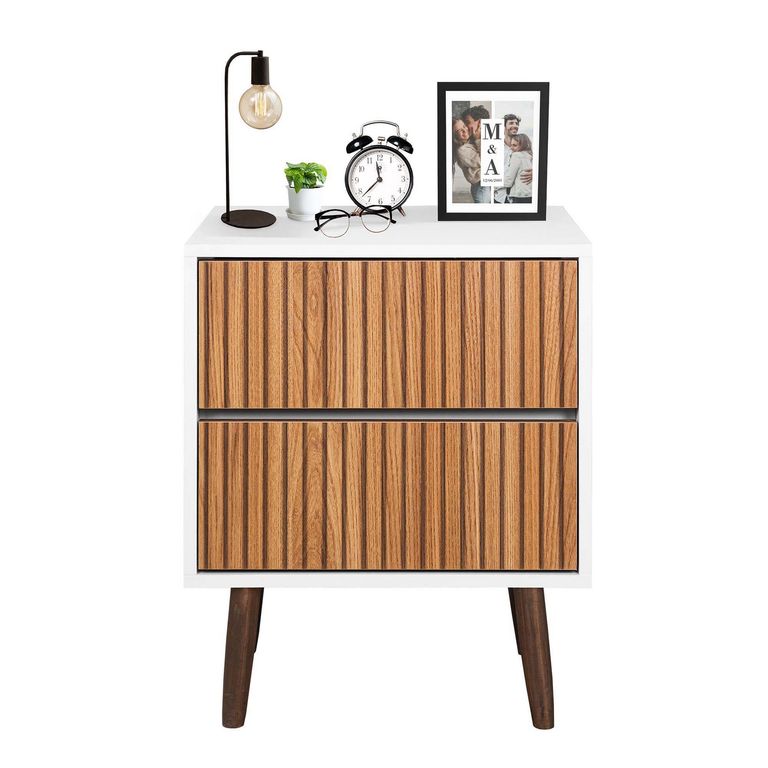 Velador Milan 2 Cajones 50x62x35cm Blanco/Caramelo