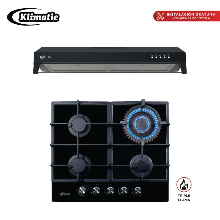 COMBO ENCIMERA A GAS TREVI60 + CAMPANA VENTO A PLUS 60CM