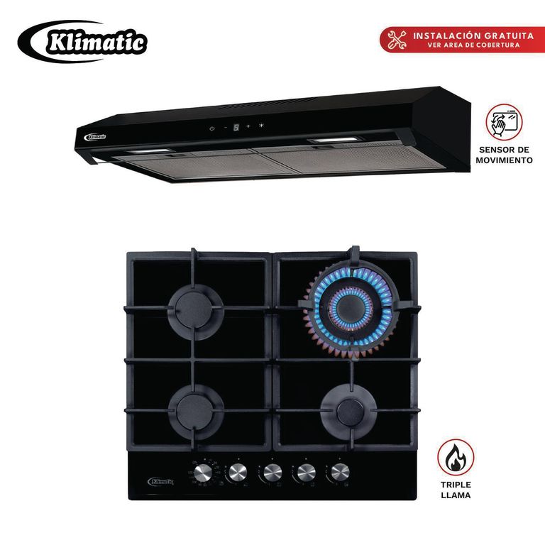 COMBO ENCIMERA A GAS AOSTA60 + CAMPANA VENTO BK PLUS 60CM