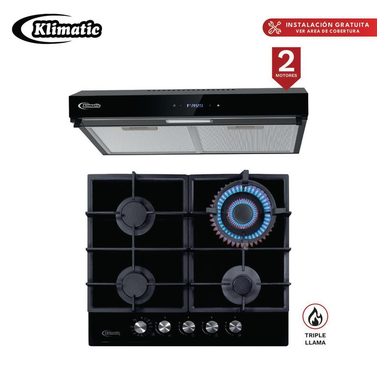 COMBO ENCIMERA A GAS AOSTA60 + CAMPANA AMSTERDAM BK 60CM