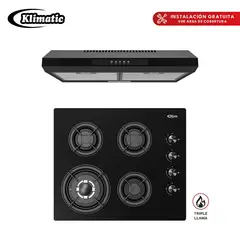 Klimatic - Combo Encimera a Gas Kristal Black + Campana Vento K 60cm
