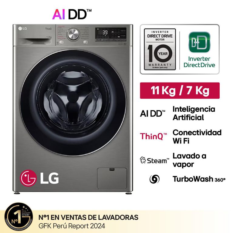 Lavaseca LG 11/7KG con Inteligencia Artificial Carga Frontal Plateado WD11PVC3S6