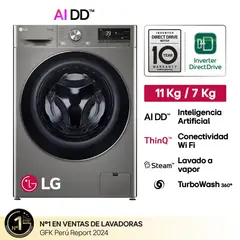 LG - Lavaseca LG 11/7KG con Inteligencia Artificial Carga Frontal Plateado WD11PVC3S6