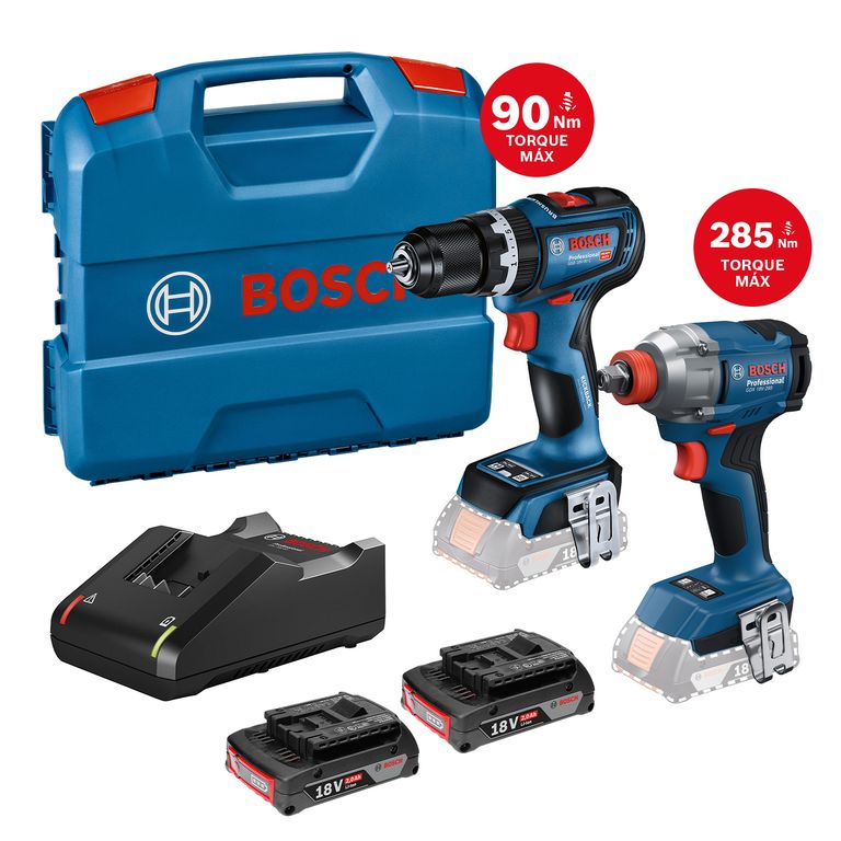 Taladro Percutor + Llave de Impacto + 2 Baterías 2 Ah + Cargador + Maletín plástico