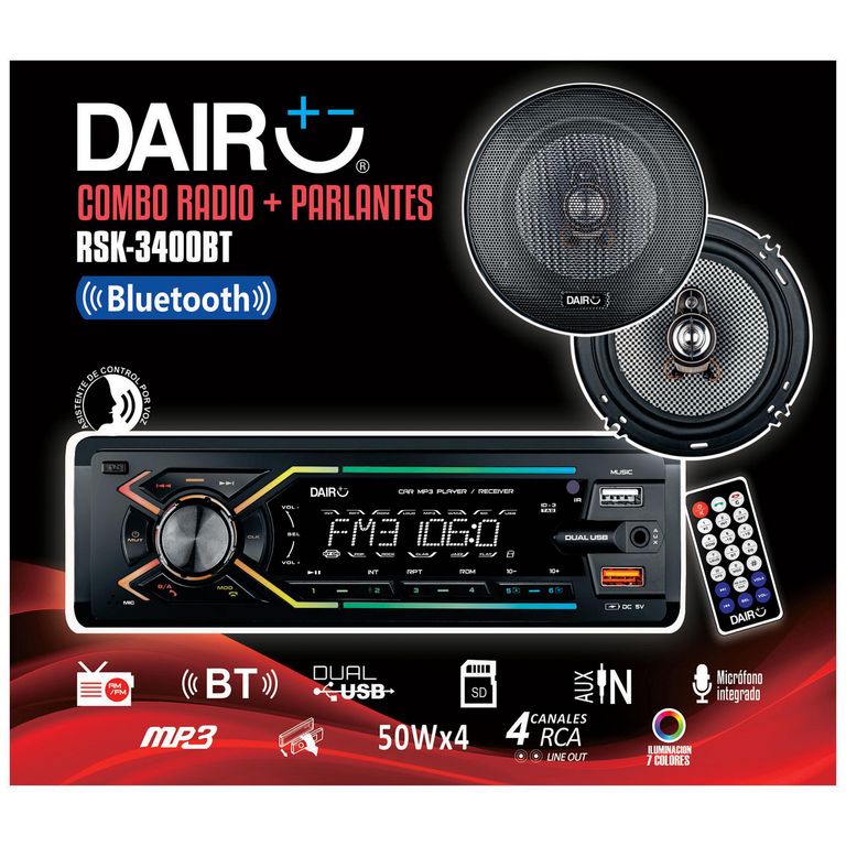 Combo Radio USB x2 Bluetooth Desmontable con Parlantes 16 cm