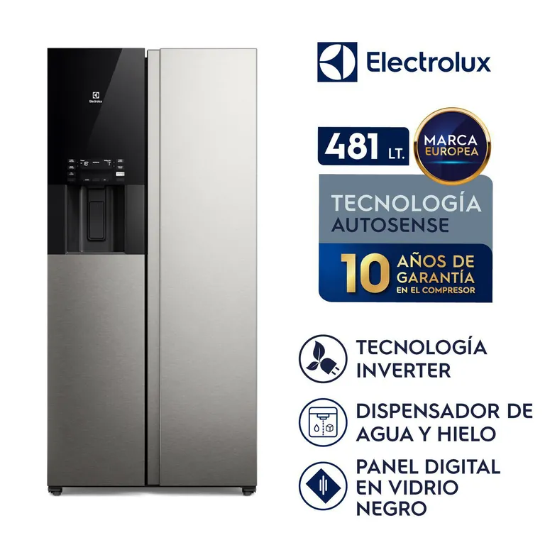 Refrigeradora Side by Side 481L AutoSense con Dispensador Gris Electrolux ERS48F2P4DS