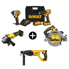 DEWALT - Taladro Percutor + 2 Baterias + Cargador + Maletin + Amoladora +Sierra + Rotomartillo + Atornillador
