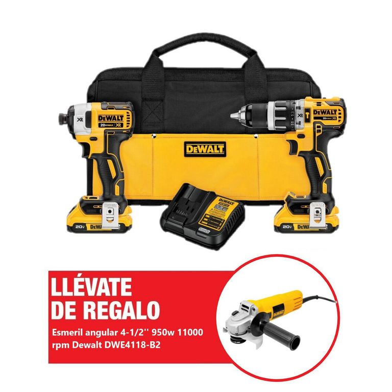 Taladro Percutor 1/2 Atornillador de Impacto 1/4 20V Xr Esmeril Angular 4 1/2 DCK287D2-K24