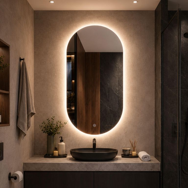 Espejo LED de Baño Ovalada con Repisa 40x60cm